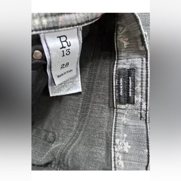 R13 Printed Boyfriend Jeans Faded Black Floral with Leopard Print Cutouts Sz 28 - Picture 4 of 7